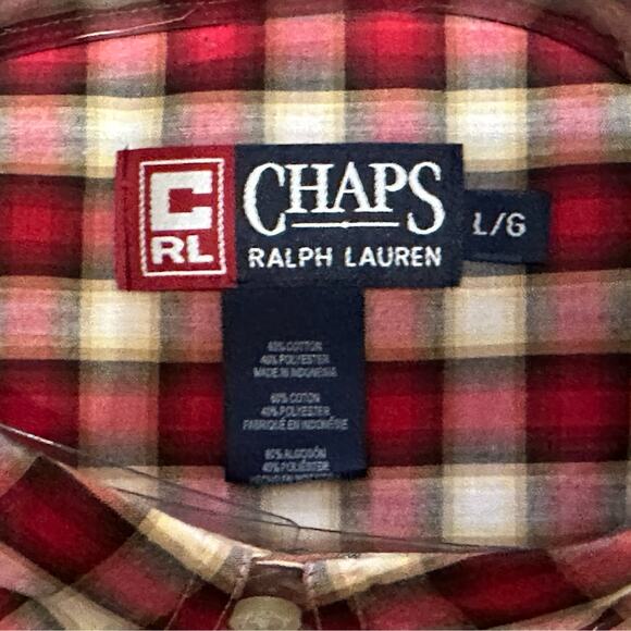 Chaps Ralph Lauren Red & Yellow Plaid Button Down Shirt, Large, NWT - Picture 4 of 6